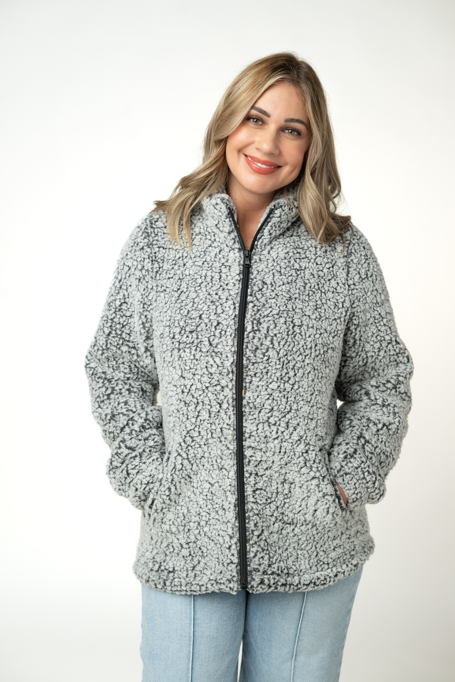 WAREHOUSE ONLY Two Tone Fullzip Sherpa - Charcoal and White