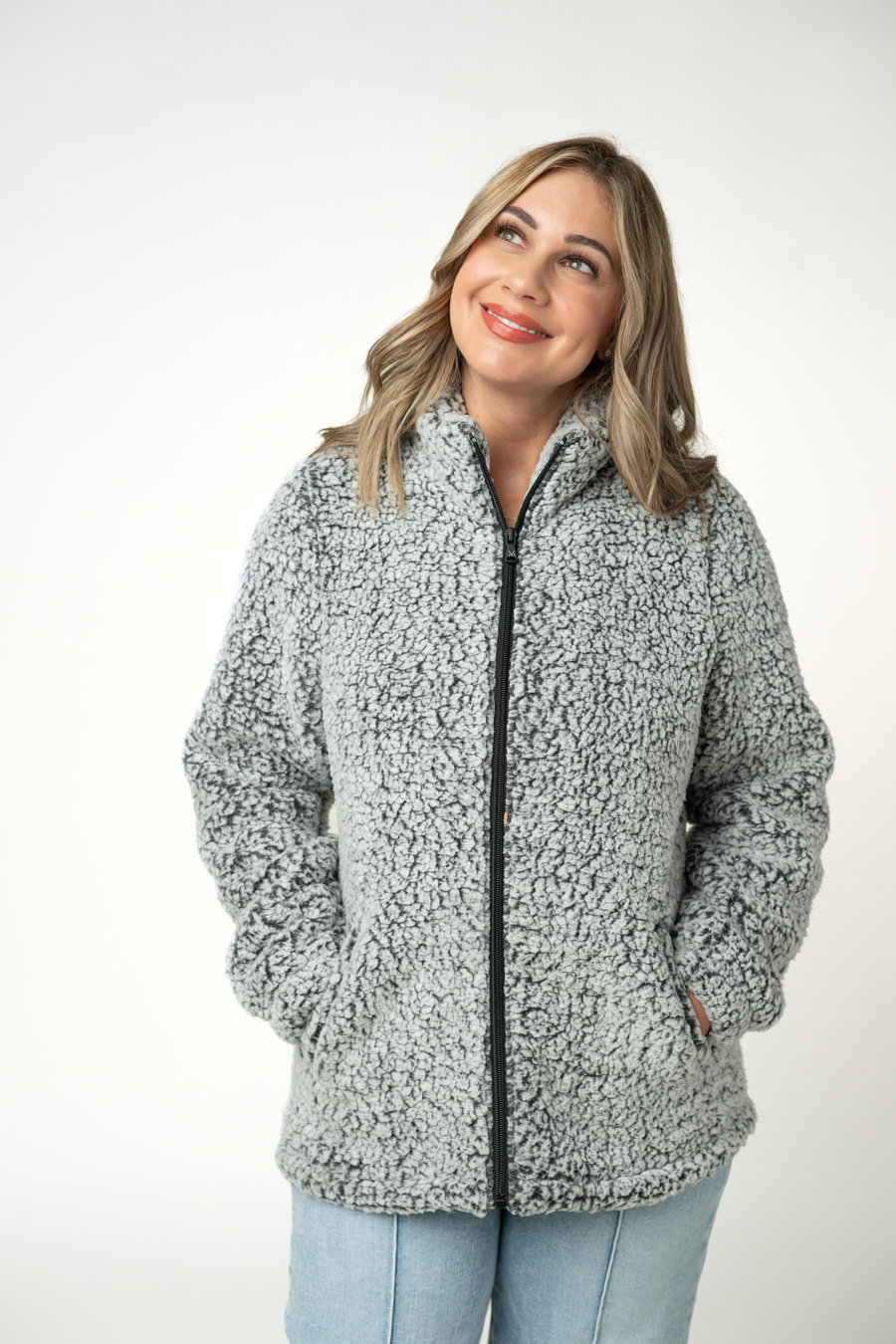 WAREHOUSE ONLY Two Tone Fullzip Sherpa - Charcoal and White