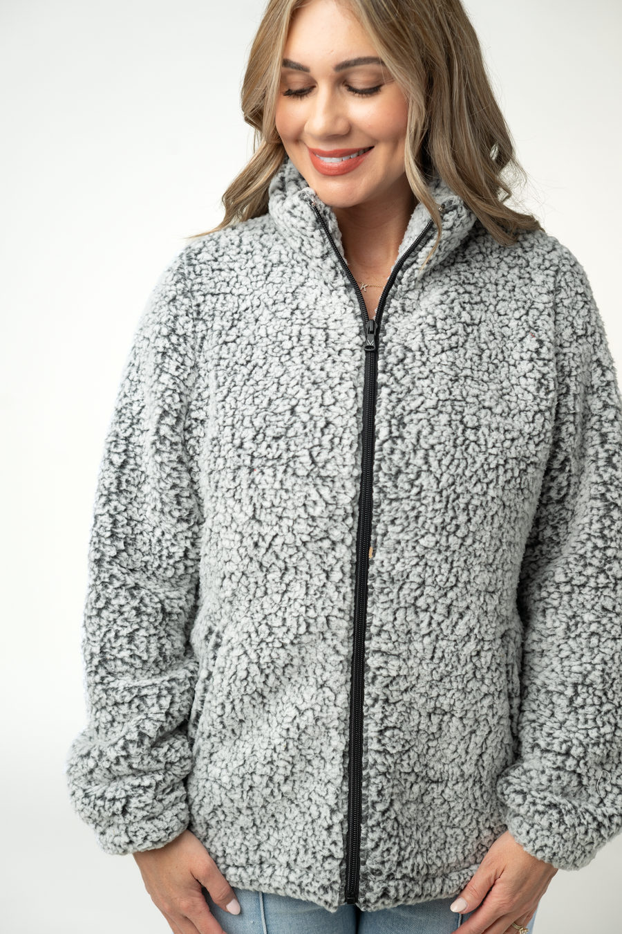 WAREHOUSE ONLY Two Tone Fullzip Sherpa - Charcoal and White