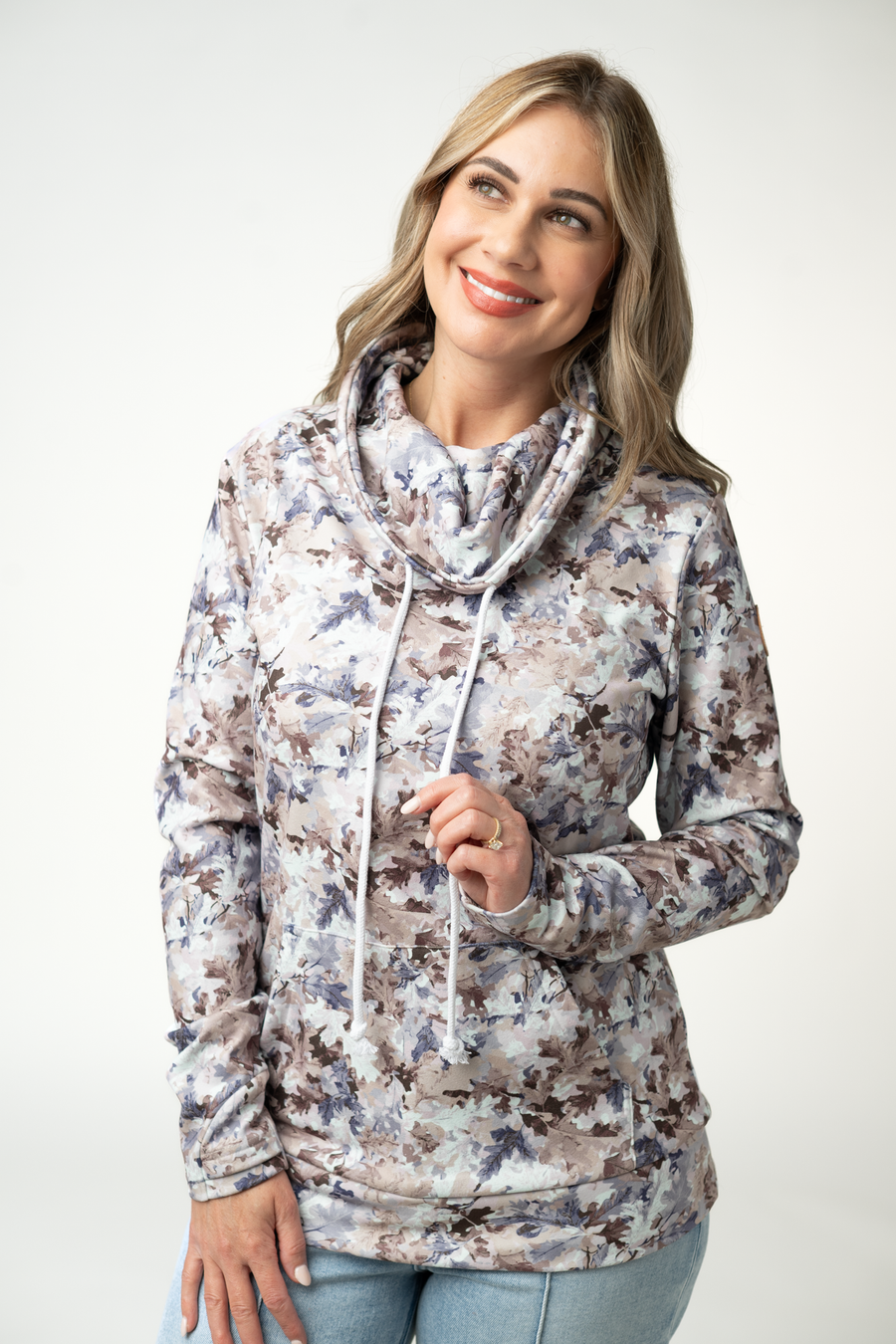 WAREHOUSE ONLY Soft Funnel Neck - Neutral Leaves