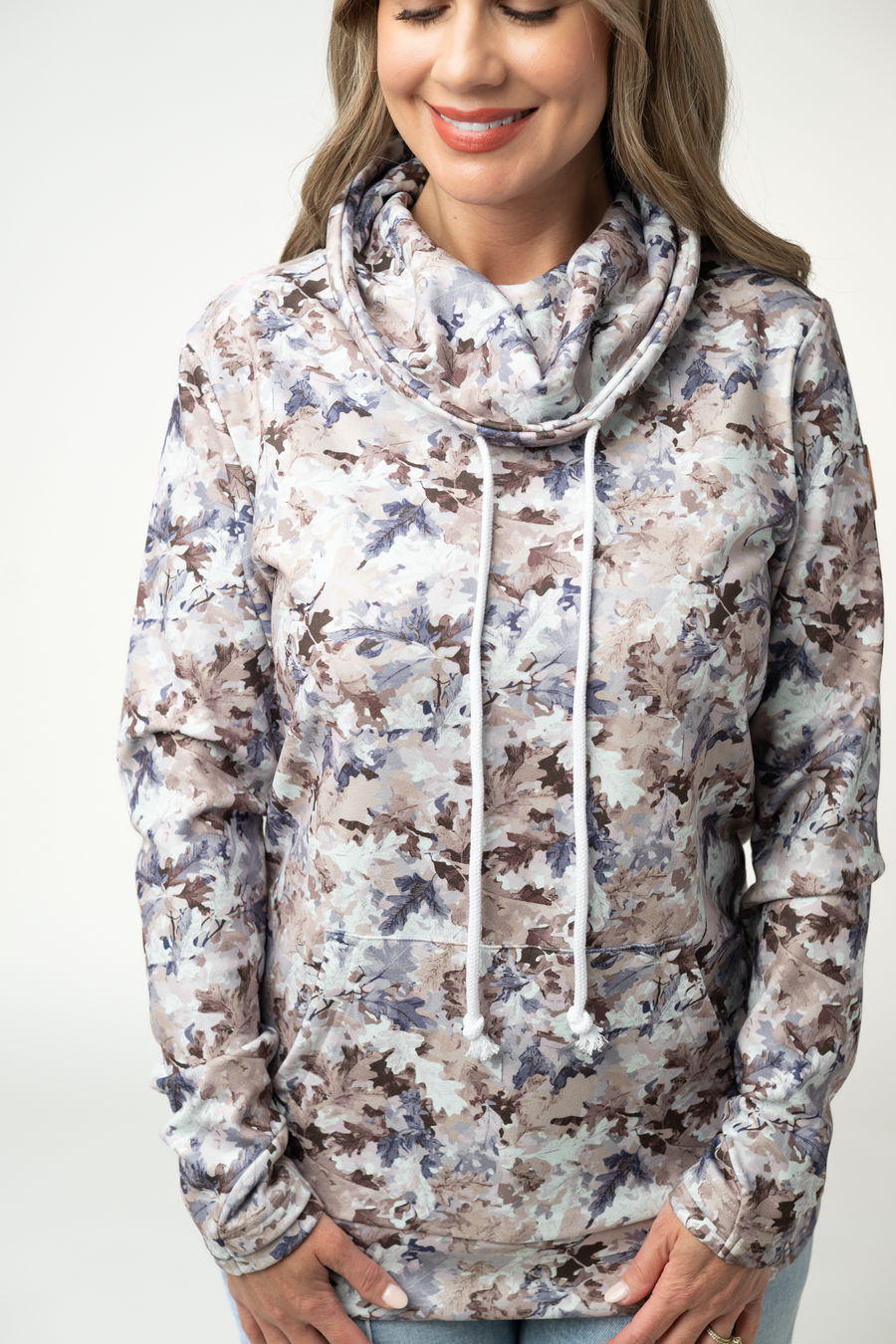 WAREHOUSE ONLY Soft Funnel Neck - Neutral Leaves