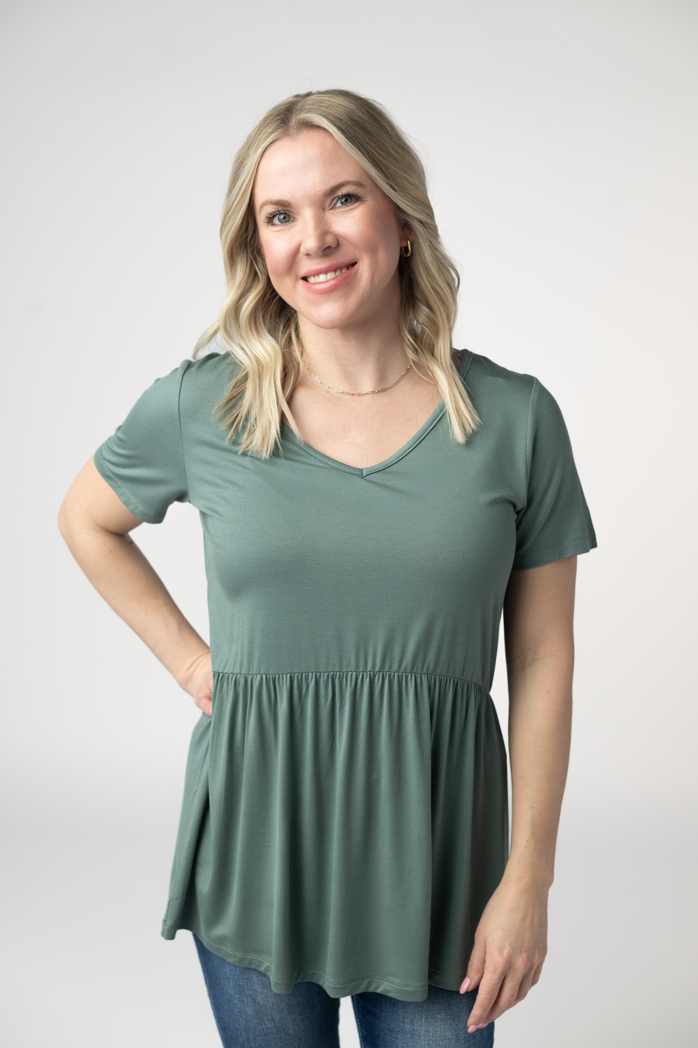 WAREHOUSE ONLY Sarah Ruffle Short Sleeve - Dusty Jade