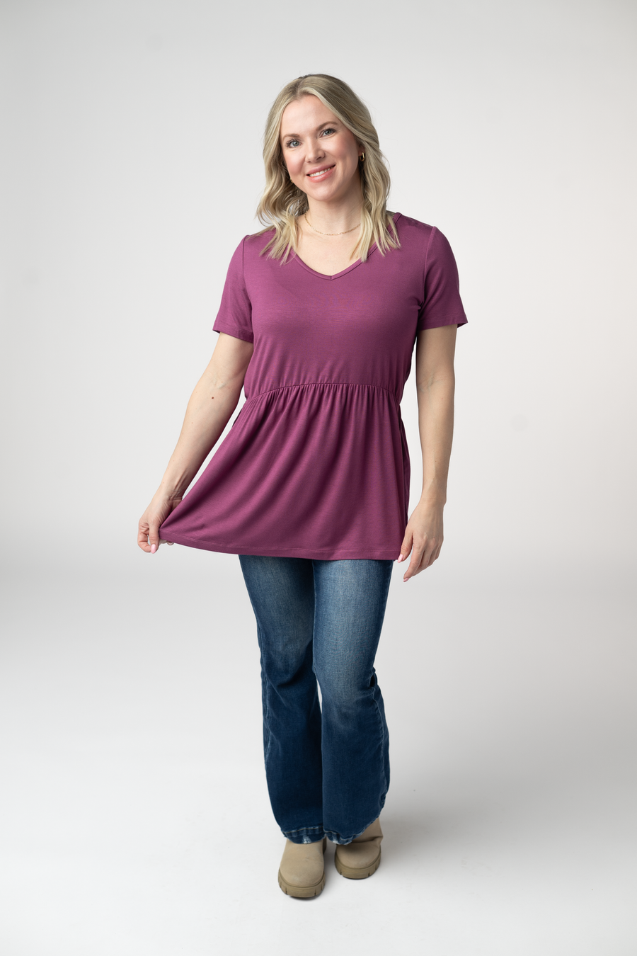 WAREHOUSE ONLY Sarah Ruffle Short Sleeve - Mulberry