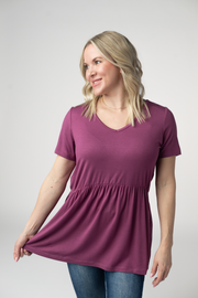 WAREHOUSE ONLY Sarah Ruffle Short Sleeve - Mulberry