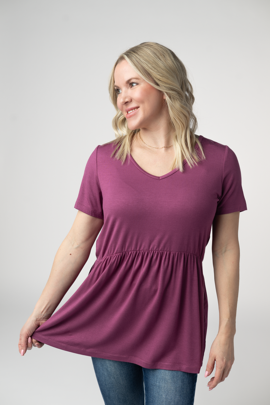 WAREHOUSE ONLY Sarah Ruffle Short Sleeve - Mulberry