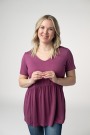 WAREHOUSE ONLY Sarah Ruffle Short Sleeve - Mulberry
