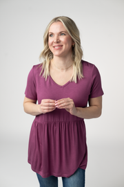 WAREHOUSE ONLY Sarah Ruffle Short Sleeve - Mulberry