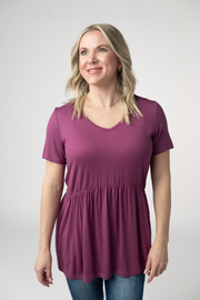 WAREHOUSE ONLY Sarah Ruffle Short Sleeve - Mulberry