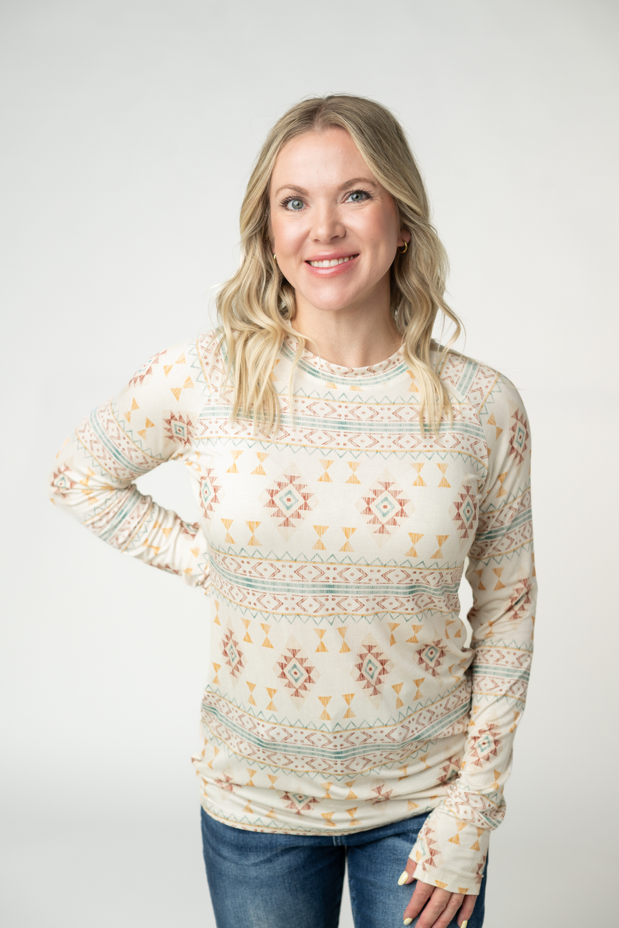 WAREHOUSE ONLY Blair Long Sleeve Top - Desert Geometric