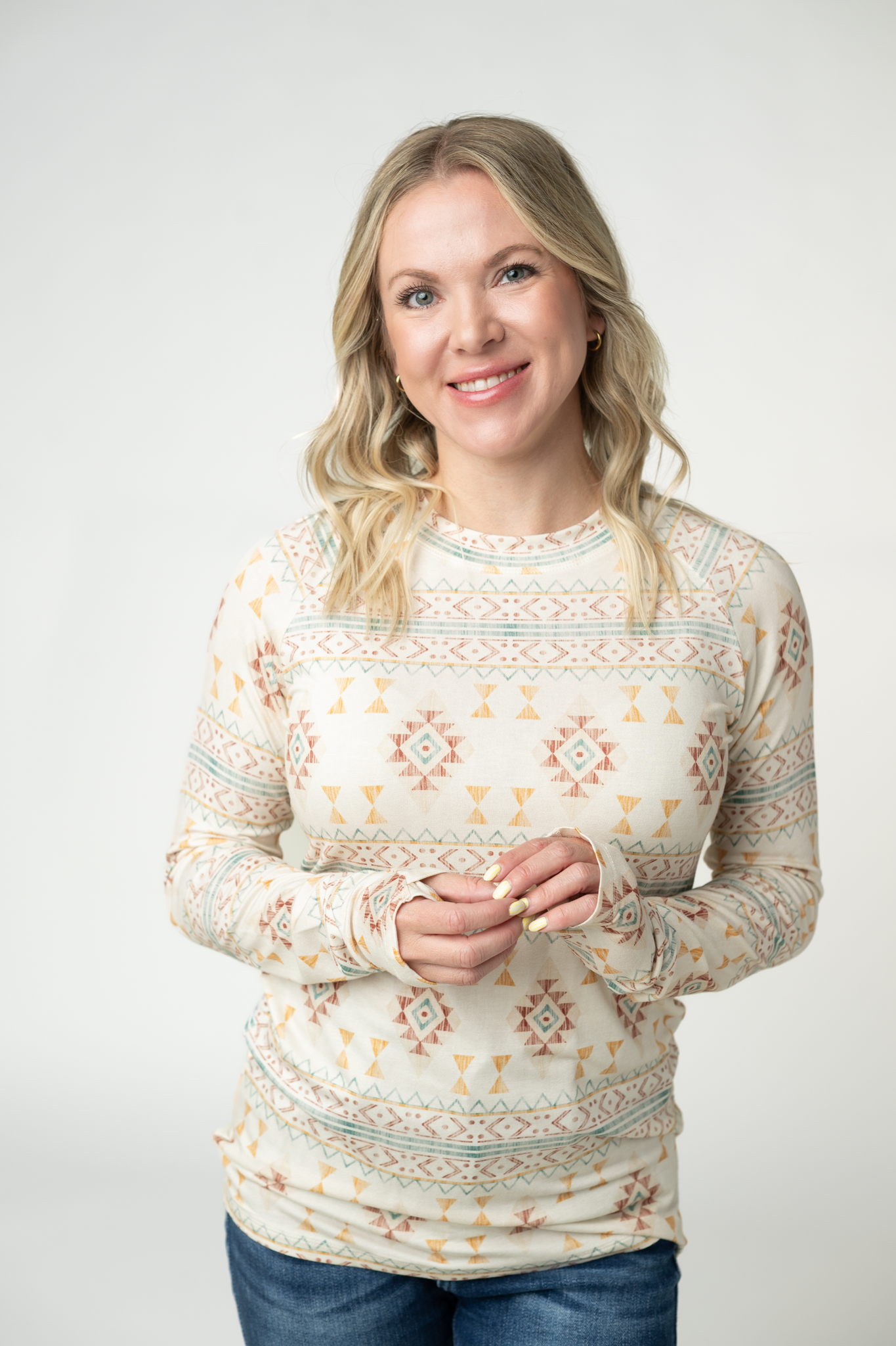 WAREHOUSE ONLY Blair Long Sleeve Top - Desert Geometric