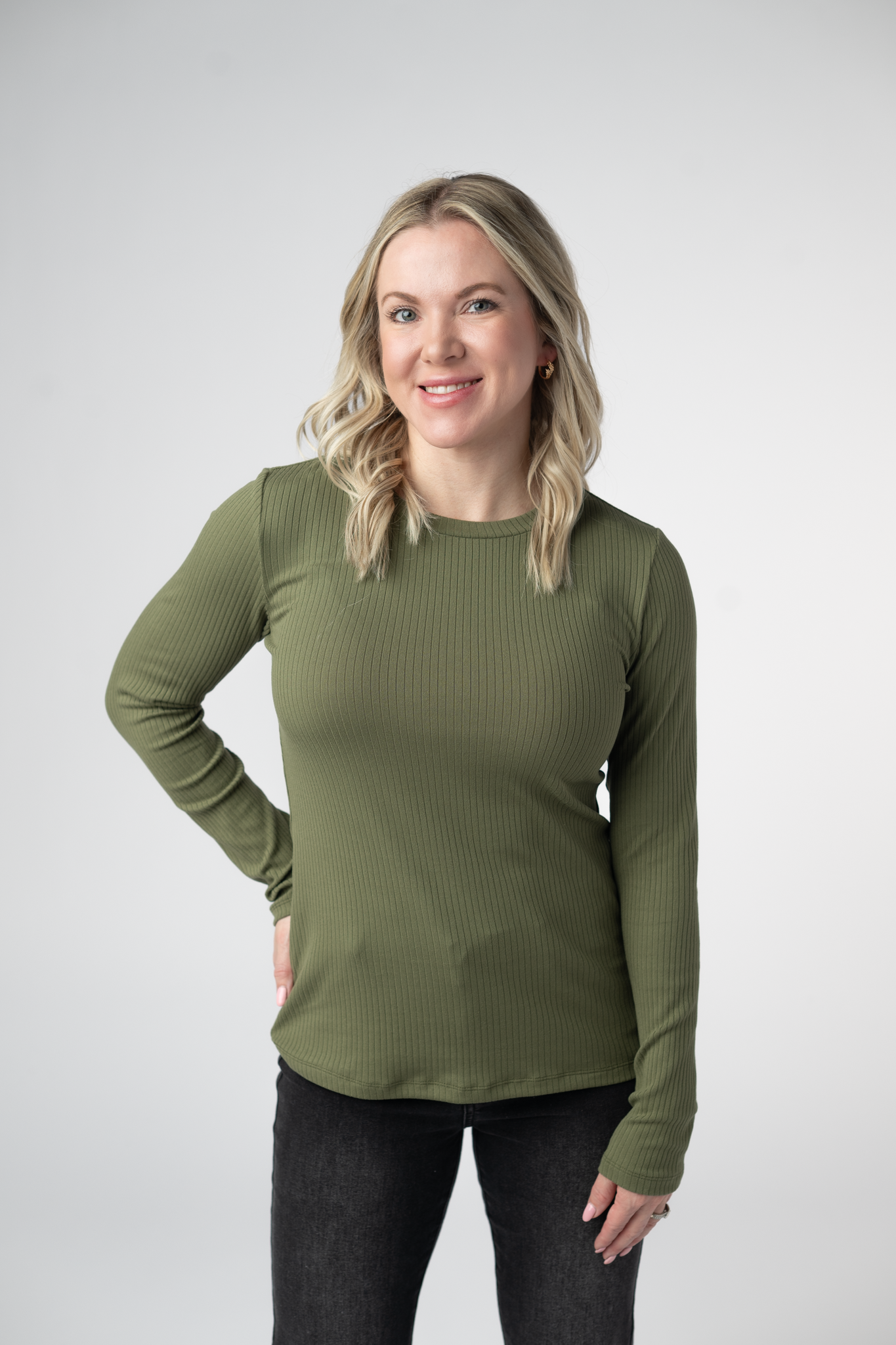 WAREHOUSE ONLY Reese Ribbed Long Sleeve Top - Olive