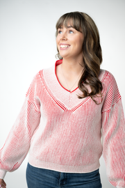 WAREHOUSE ONLY Candy Cane V-Neck Pullover
