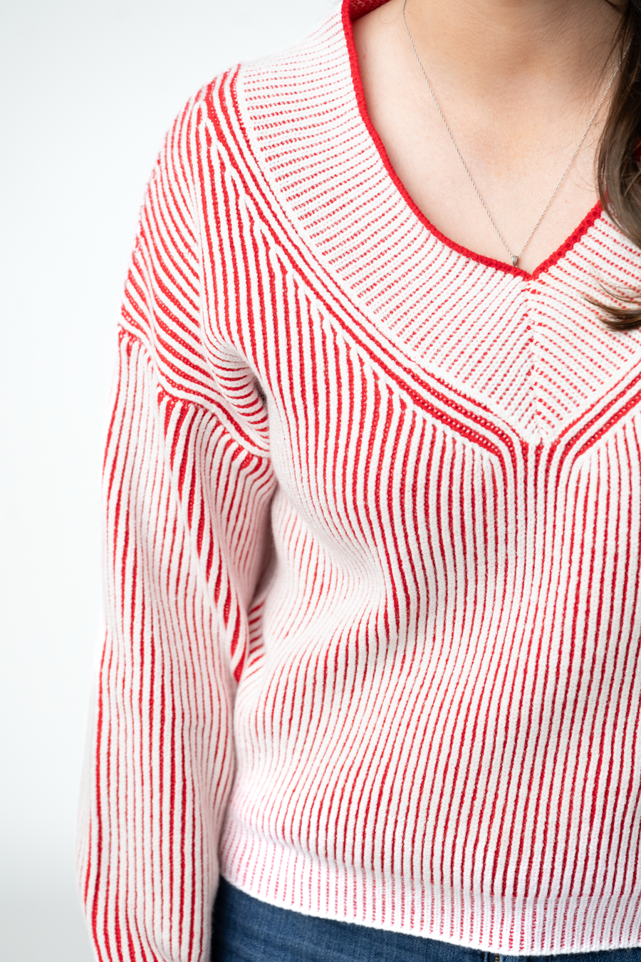 WAREHOUSE ONLY Candy Cane V-Neck Pullover