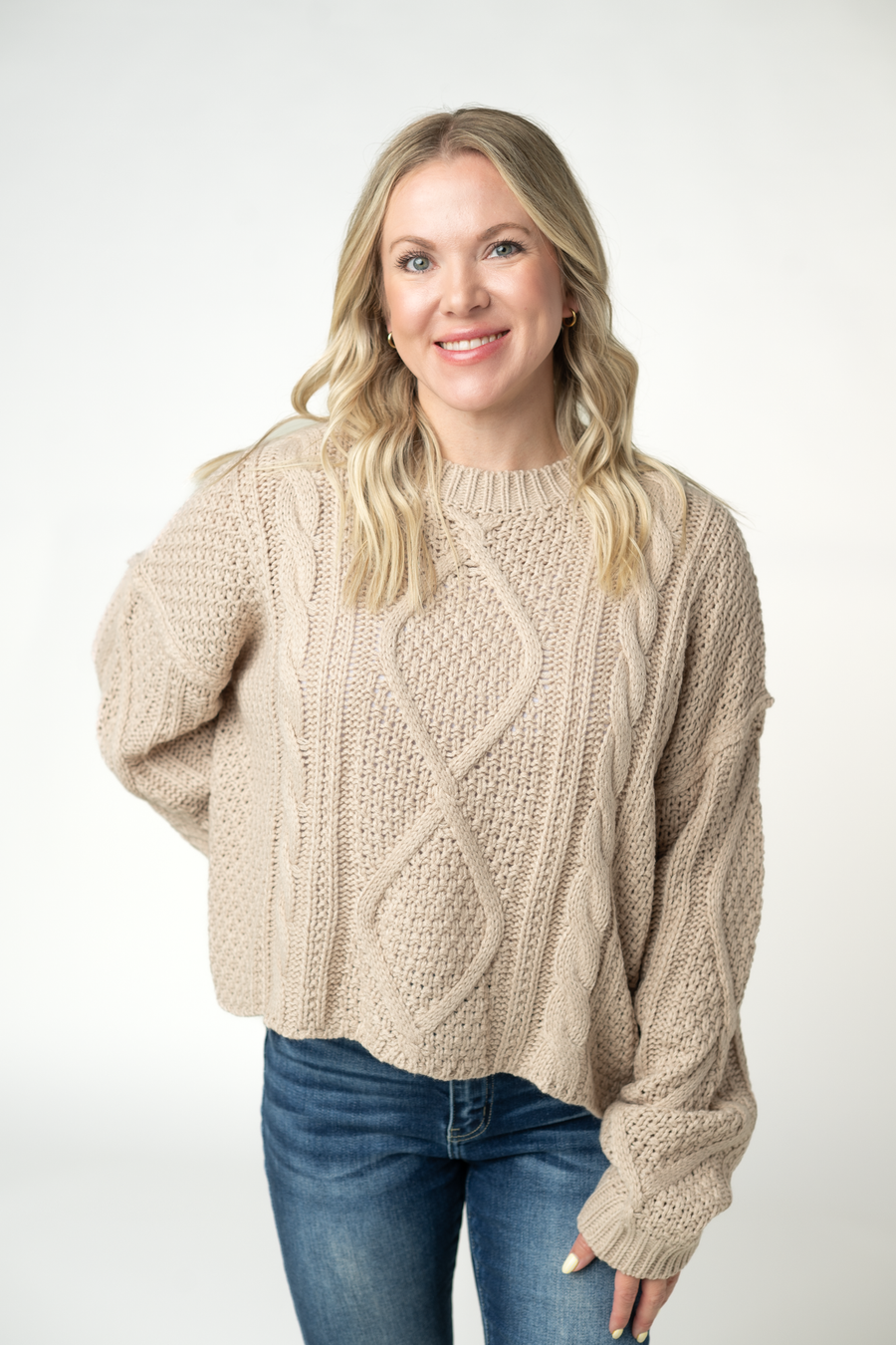 WAREHOUSE ONLY Cable Knit Sweater - Latte