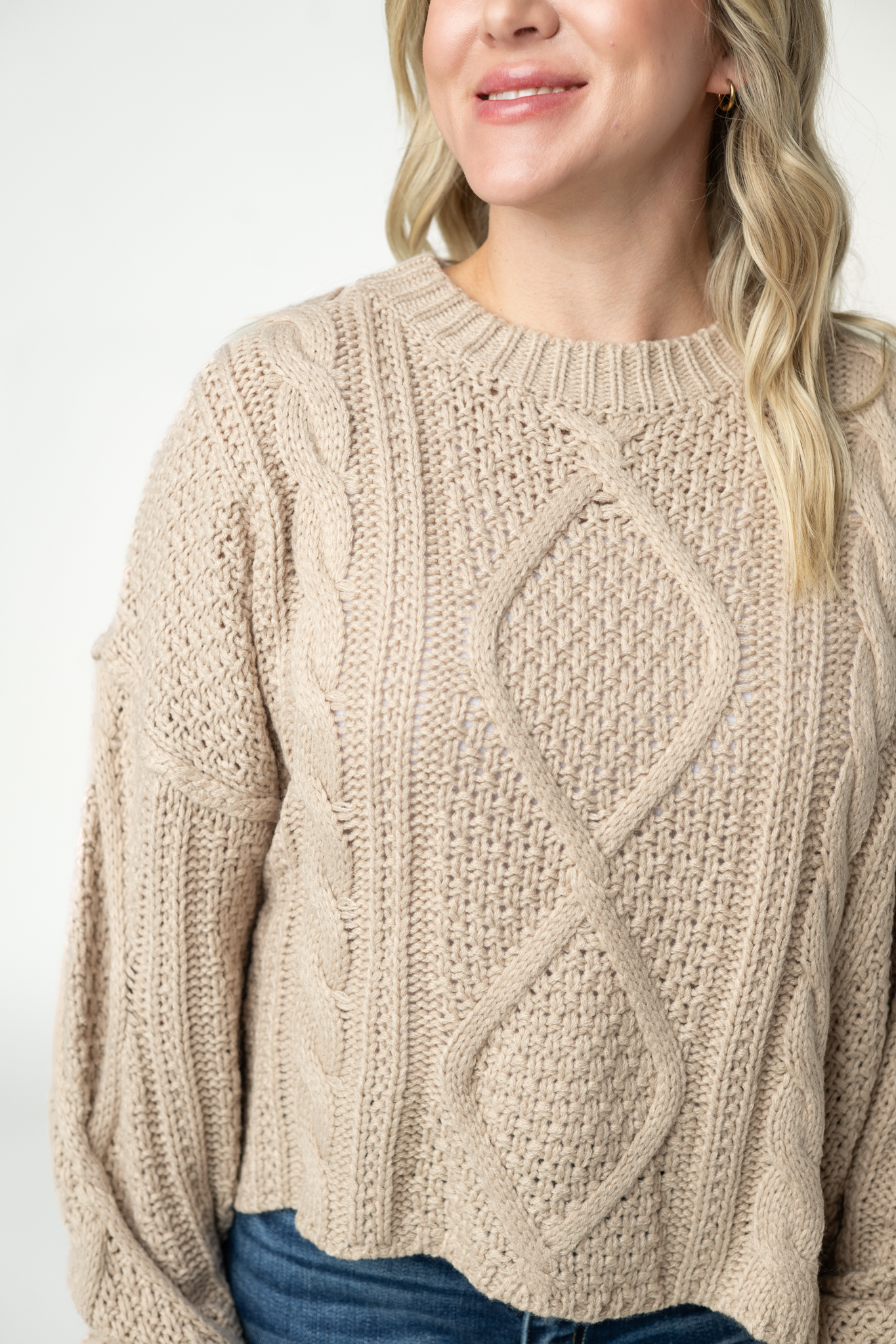 WAREHOUSE ONLY Cable Knit Sweater - Latte