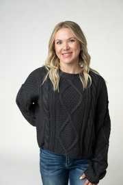 WAREHOUSE ONLY Cable Knit Sweater - Charcoal