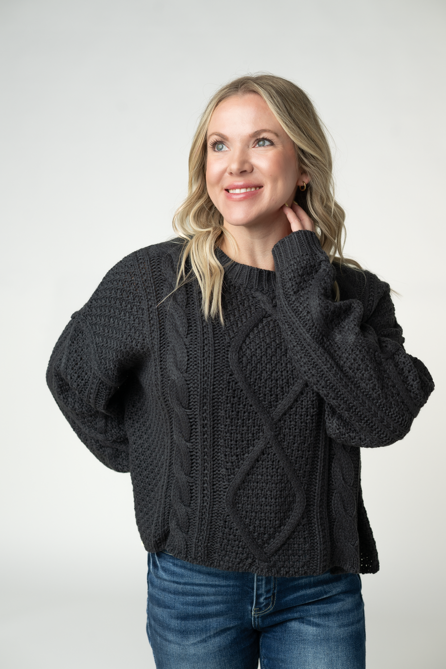 WAREHOUSE ONLY Cable Knit Sweater - Charcoal