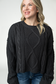 WAREHOUSE ONLY Cable Knit Sweater - Charcoal