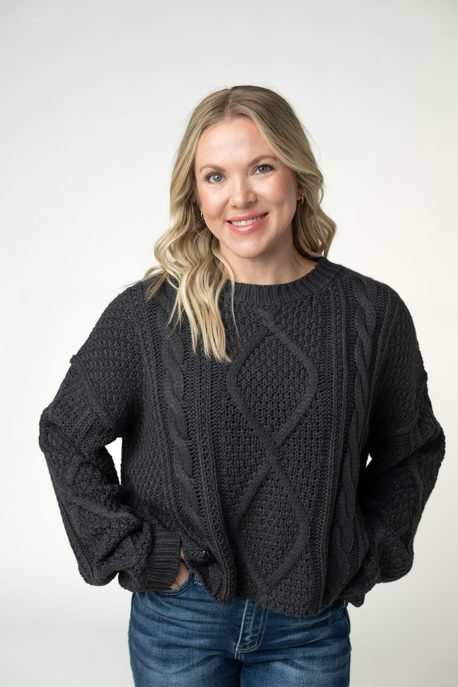 WAREHOUSE ONLY Cable Knit Sweater - Charcoal