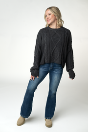 WAREHOUSE ONLY Cable Knit Sweater - Charcoal