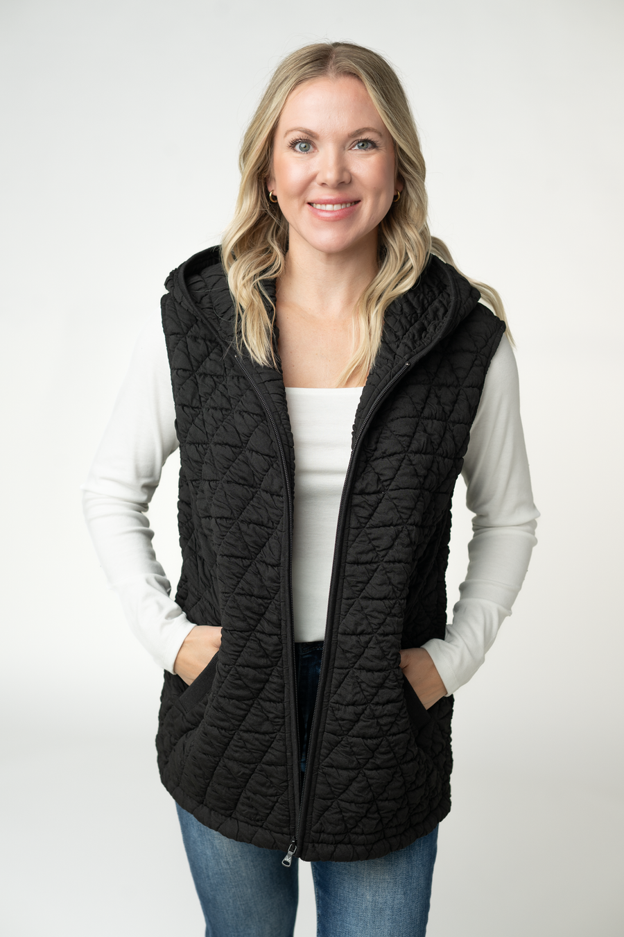 WAREHOUSE ONLY Heather Geometric Hooded Vest - Black