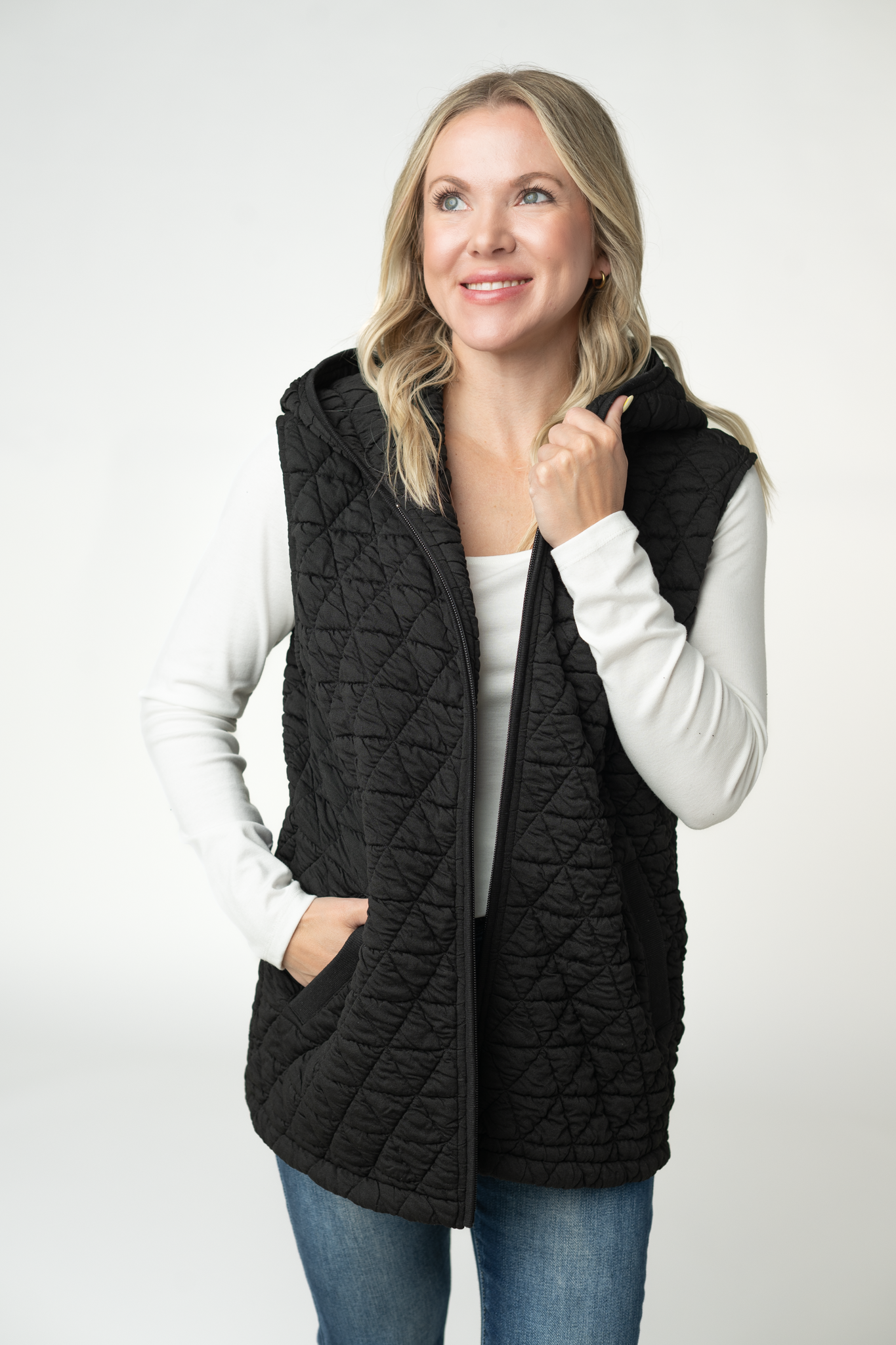 WAREHOUSE ONLY Heather Geometric Hooded Vest - Black