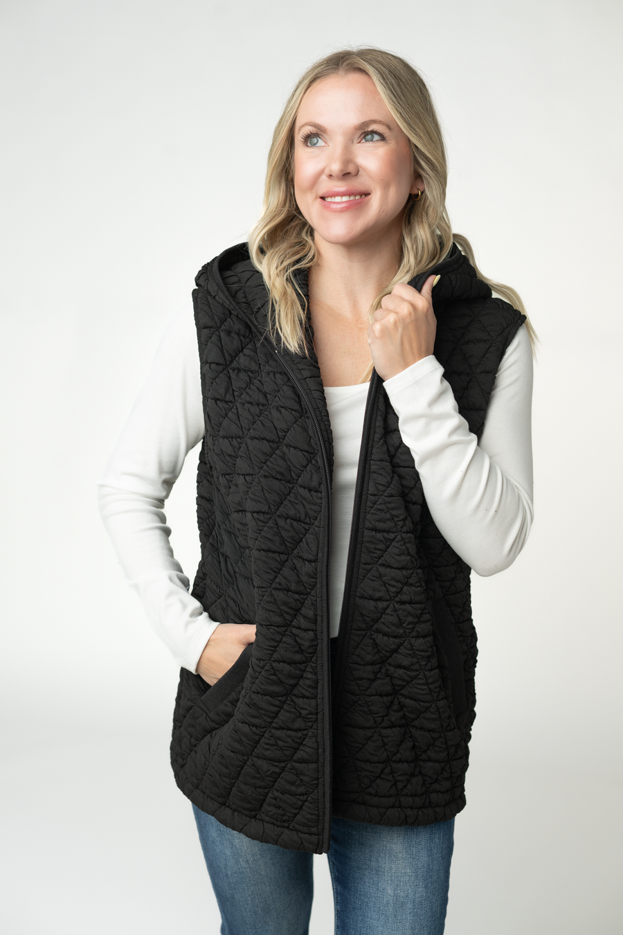 WAREHOUSE ONLY Heather Geometric Hooded Vest - Black