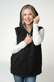 WAREHOUSE ONLY Heather Geometric Hooded Vest - Black