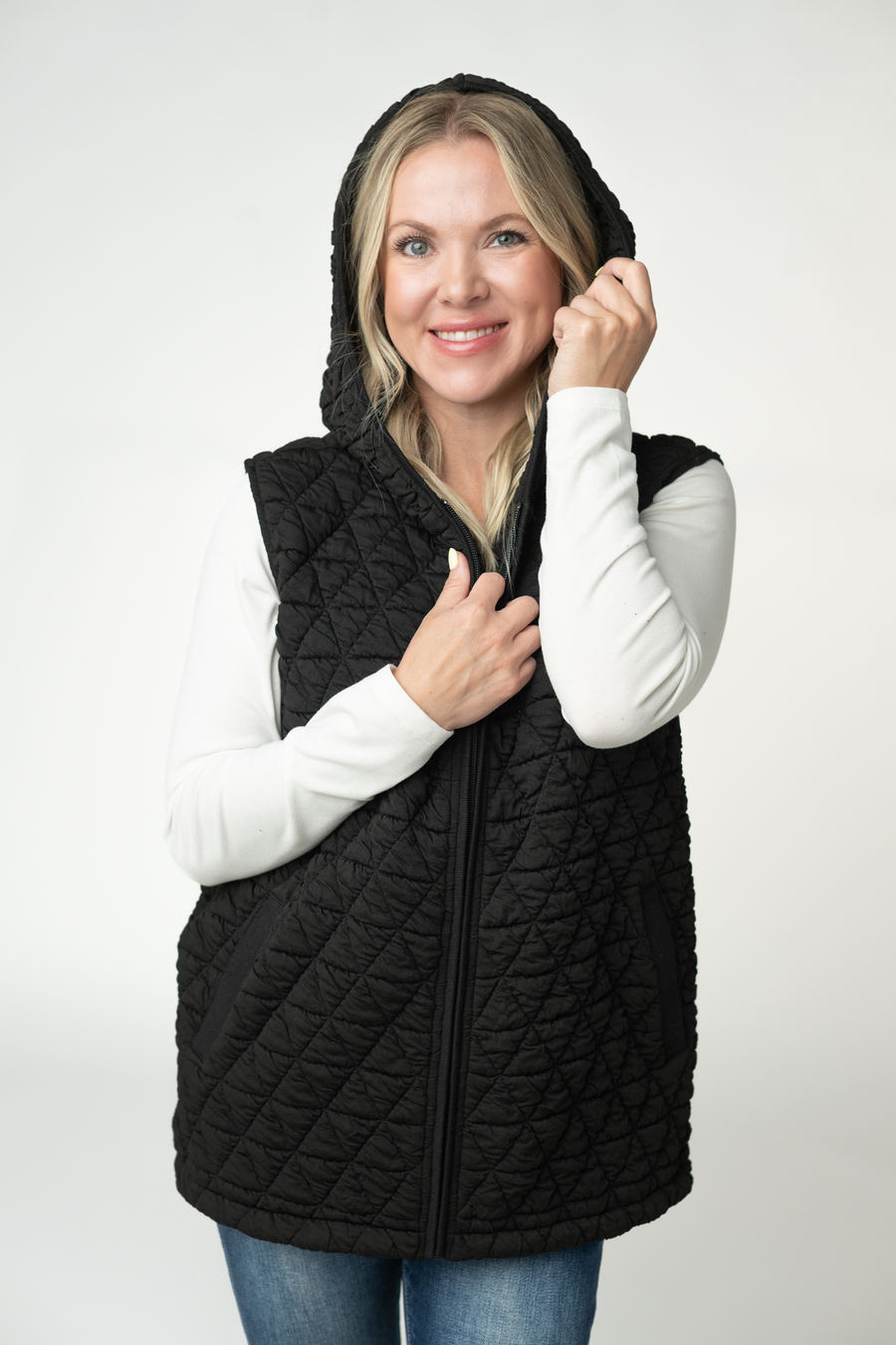 WAREHOUSE ONLY Heather Geometric Hooded Vest - Black