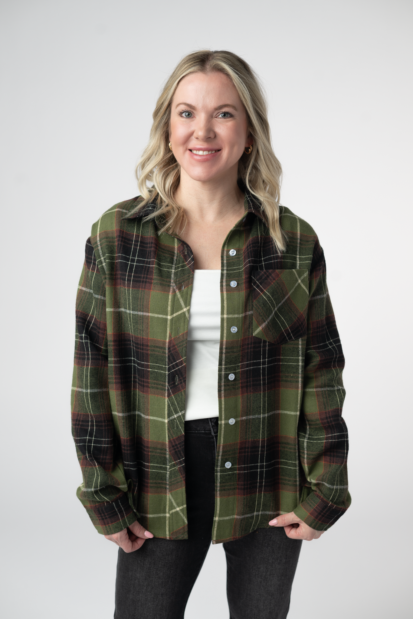 WAREHOUSE ONLY Finley Plaid Top - Olive and Brown