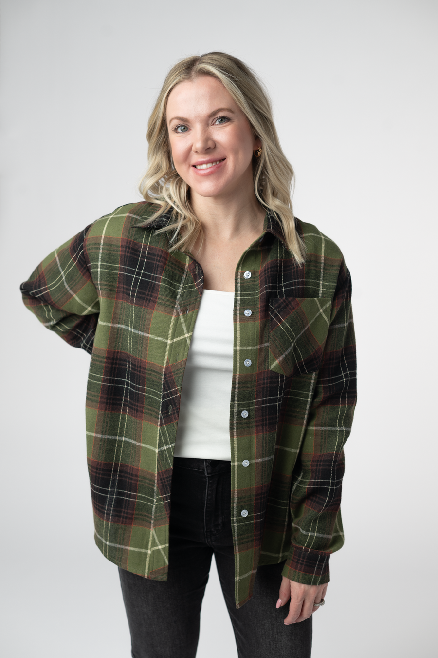 WAREHOUSE ONLY Finley Plaid Top - Olive and Brown