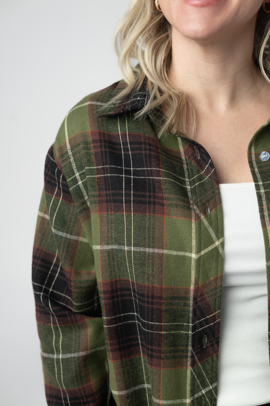 WAREHOUSE ONLY Finley Plaid Top - Olive and Brown