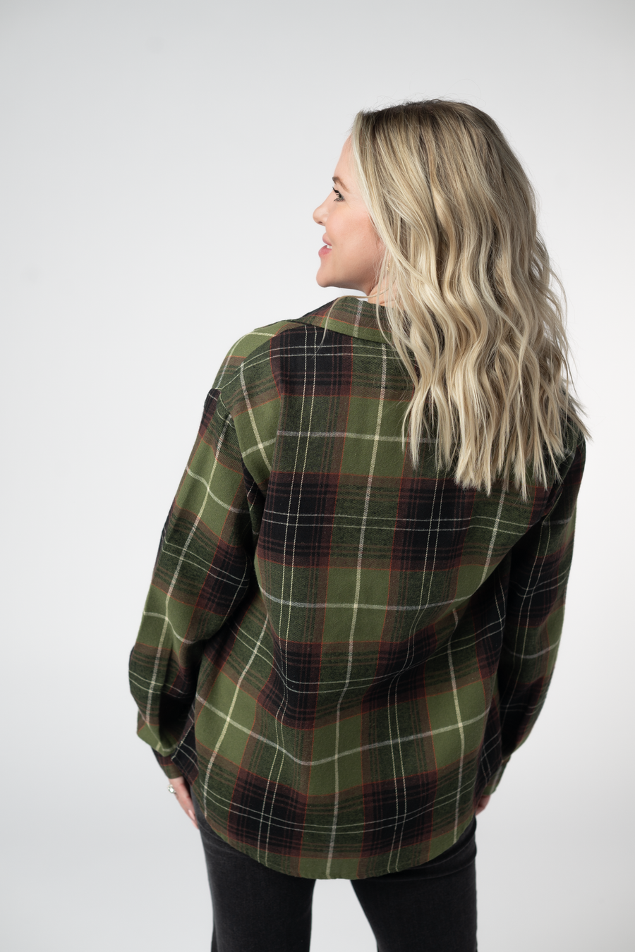 WAREHOUSE ONLY Finley Plaid Top - Olive and Brown