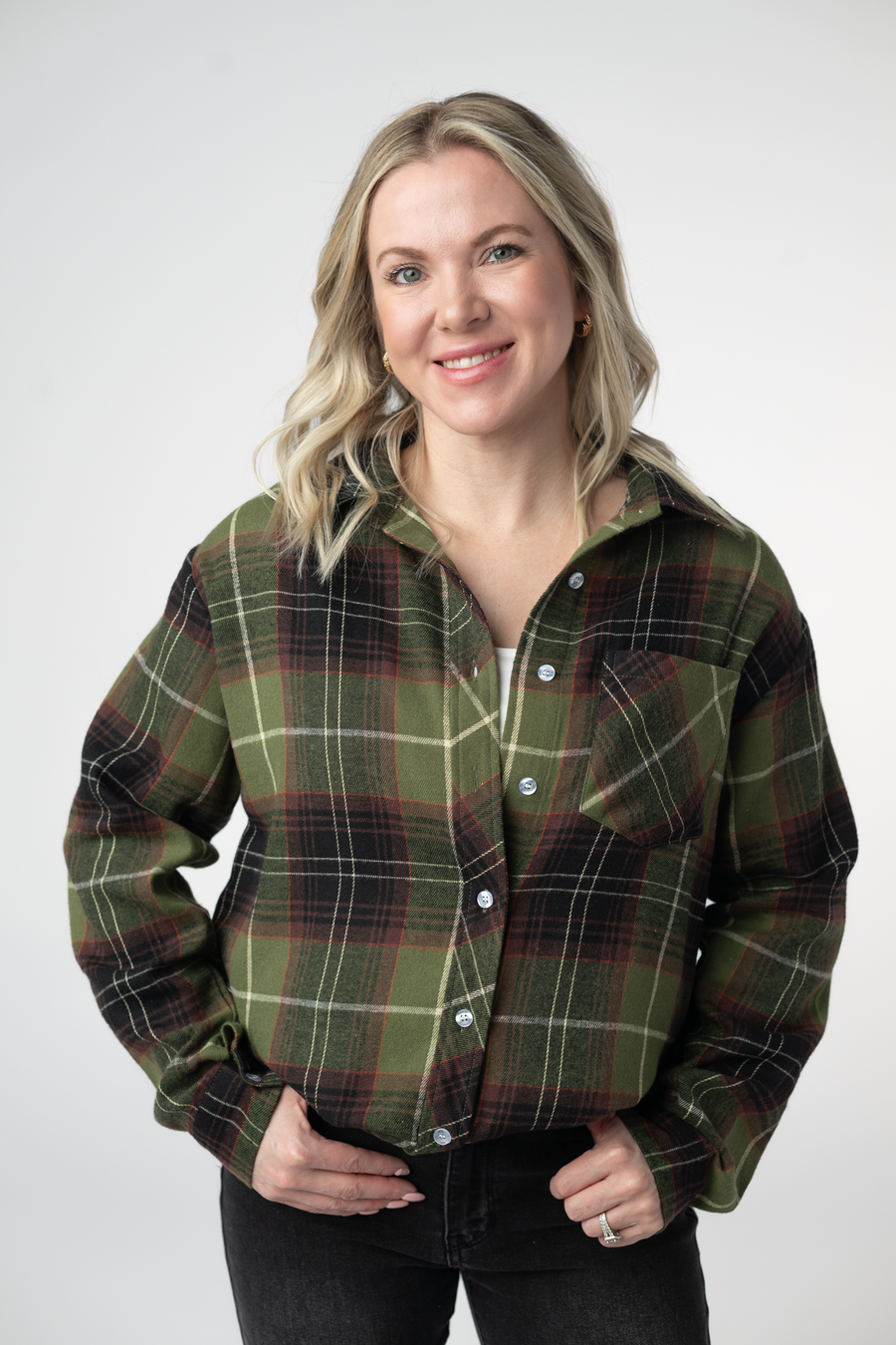 WAREHOUSE ONLY Finley Plaid Top - Olive and Brown