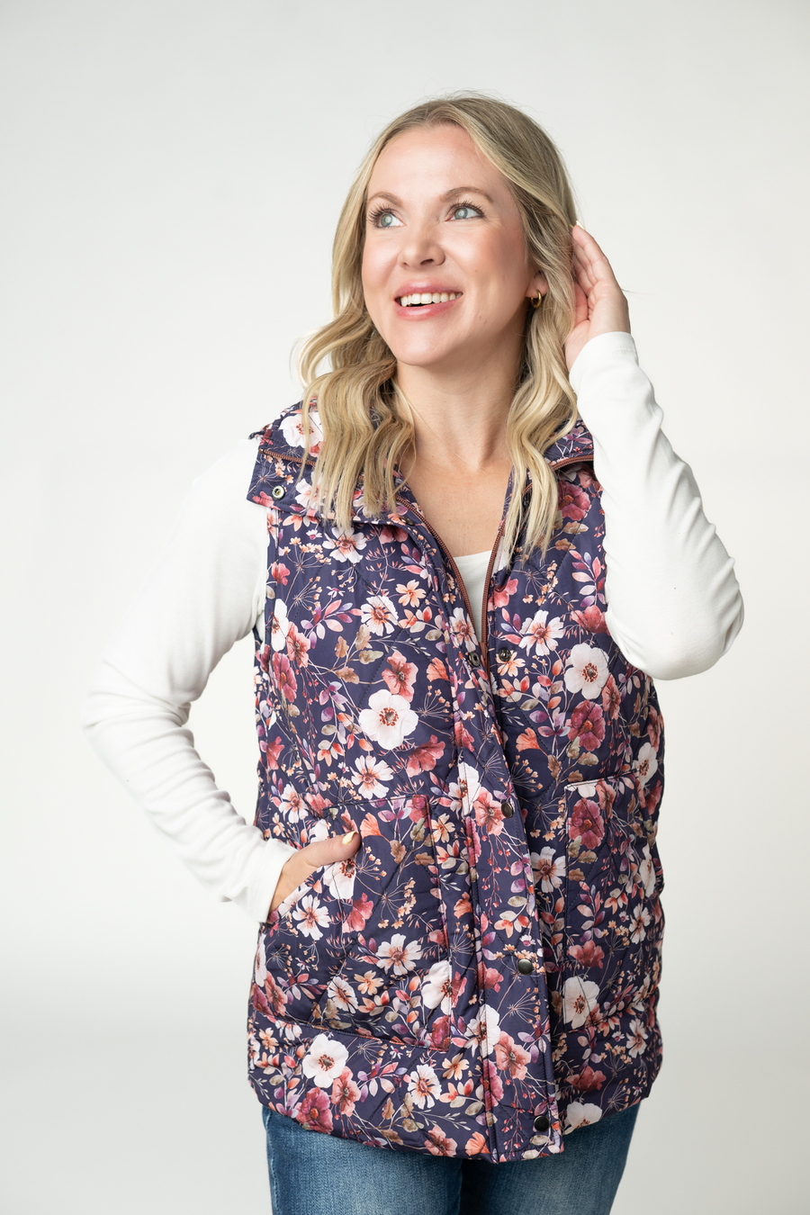 WAREHOUSE ONLY Remy Zip Up Vest - Blushwood Floral