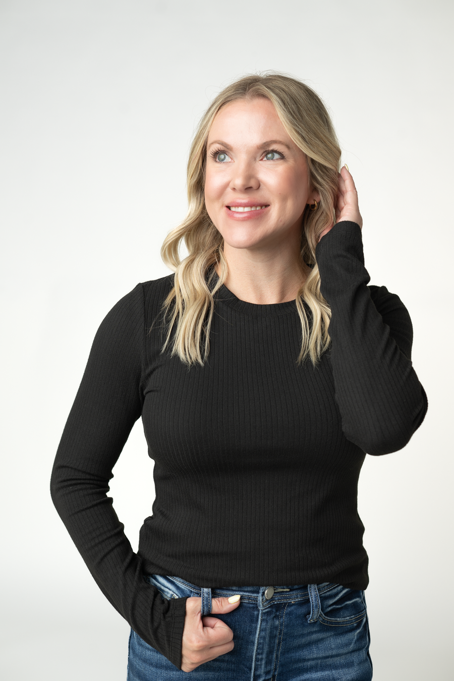 WAREHOUSE ONLY Reese Ribbed Long Sleeve Top - Black
