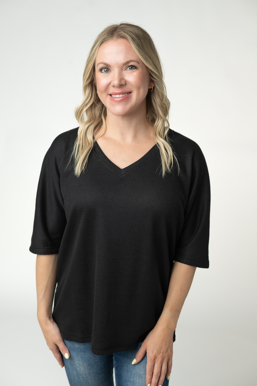WAREHOUSE ONLY Emerson Waffle Top - Black