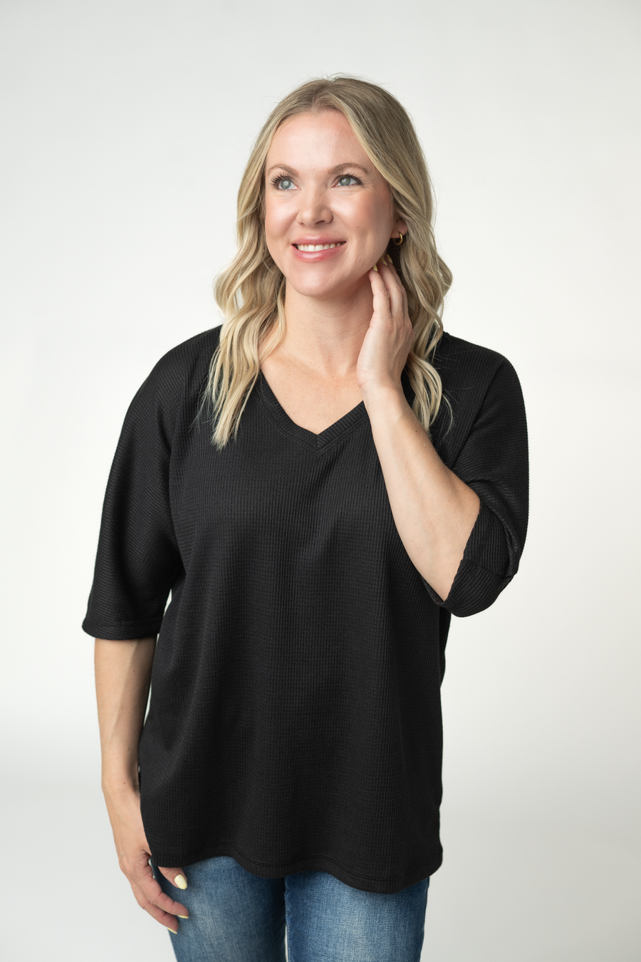WAREHOUSE ONLY Emerson Waffle Top - Black