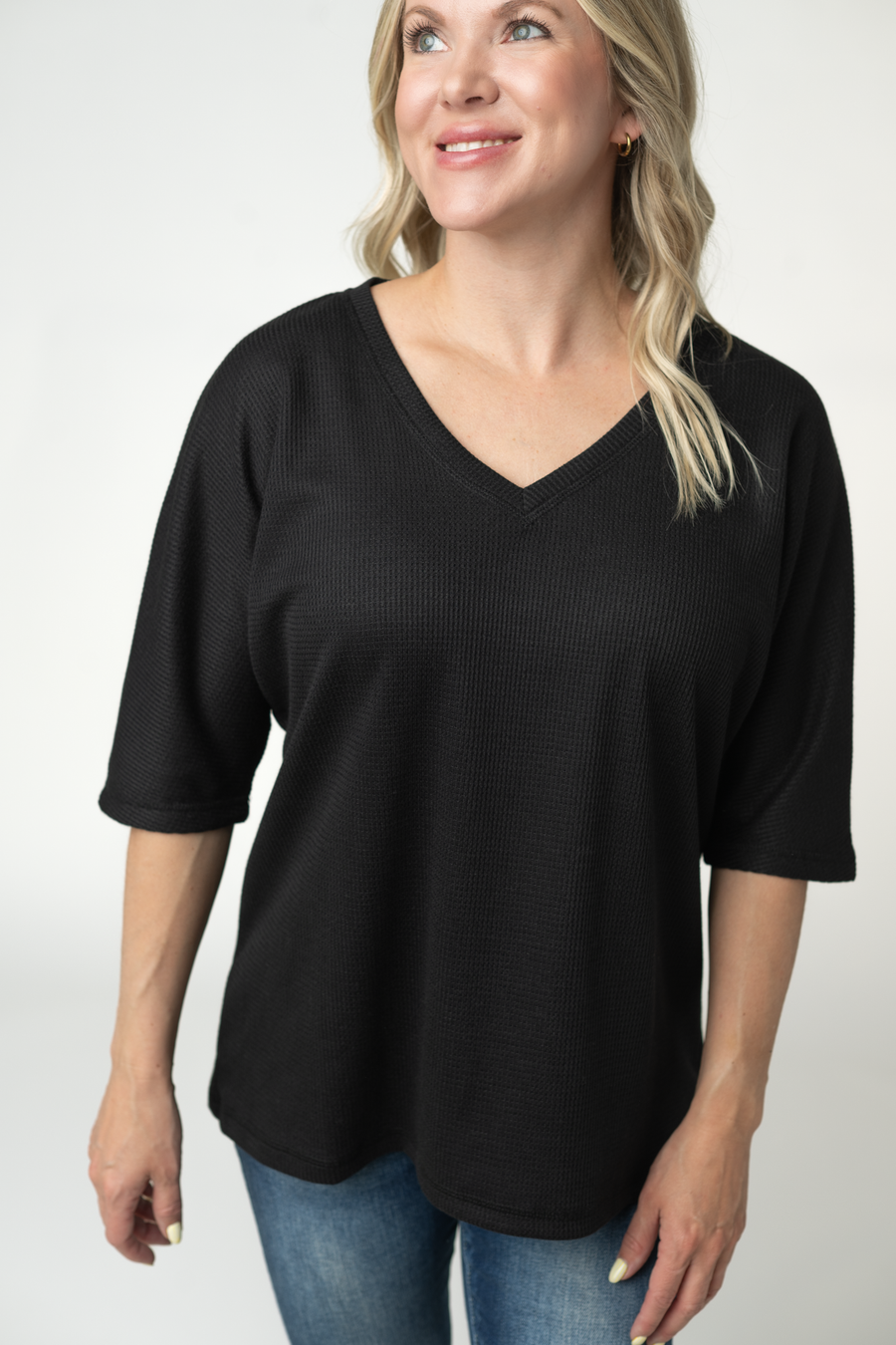 WAREHOUSE ONLY Emerson Waffle Top - Black