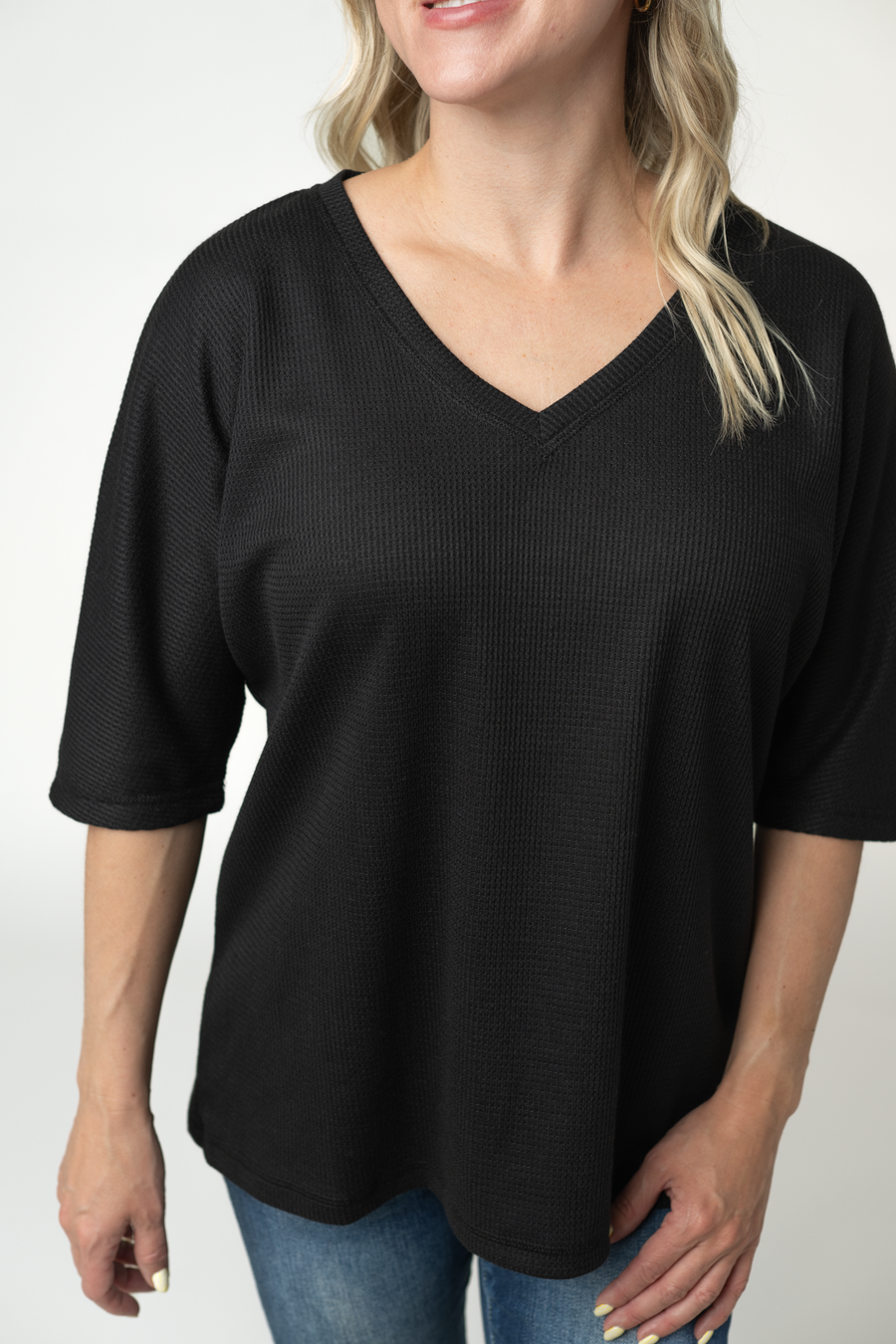 WAREHOUSE ONLY Emerson Waffle Top - Black