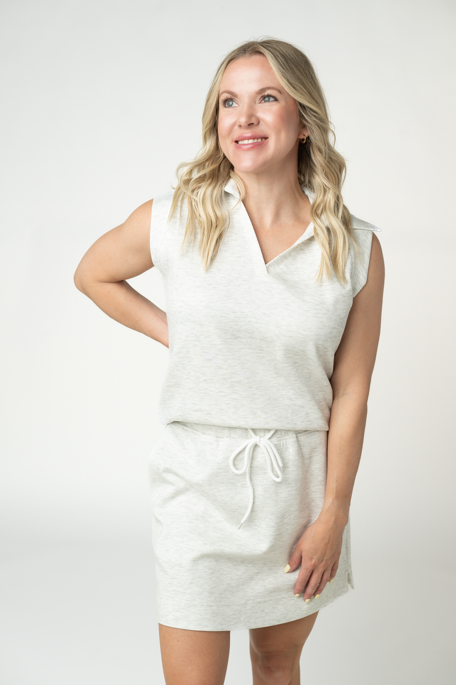 WAREHOUSE ONLY Luxe Collar Tank/Skort Set - Heathered Neutral