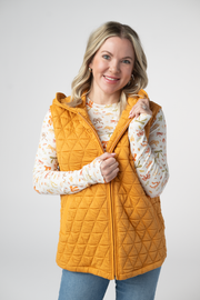 WAREHOUSE ONLY Heather Geometric Hooded Vest - Mustard