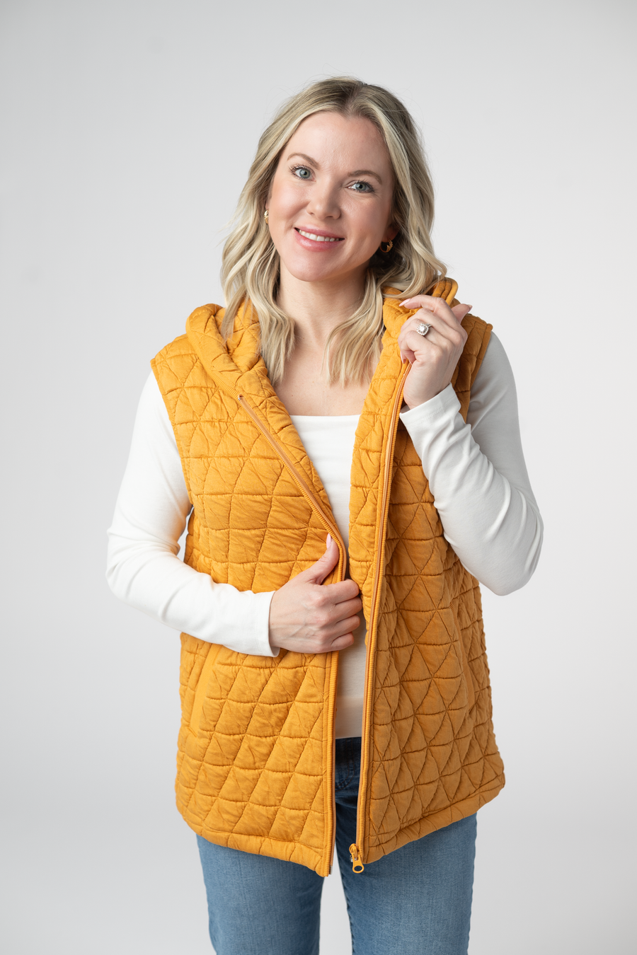 WAREHOUSE ONLY Heather Geometric Hooded Vest - Mustard