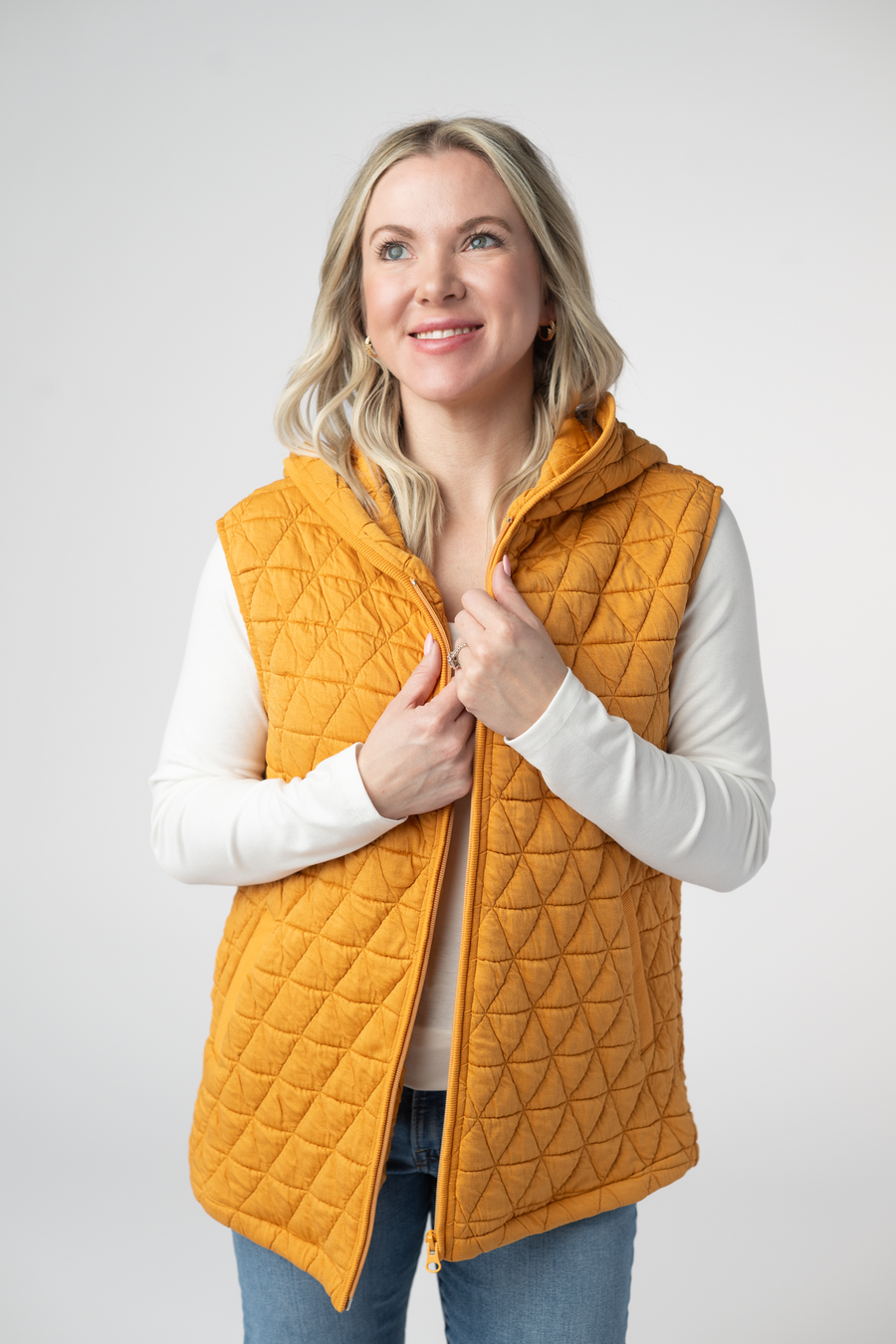 WAREHOUSE ONLY Heather Geometric Hooded Vest - Mustard