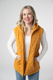 WAREHOUSE ONLY Heather Geometric Hooded Vest - Mustard