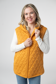 WAREHOUSE ONLY Heather Geometric Hooded Vest - Mustard