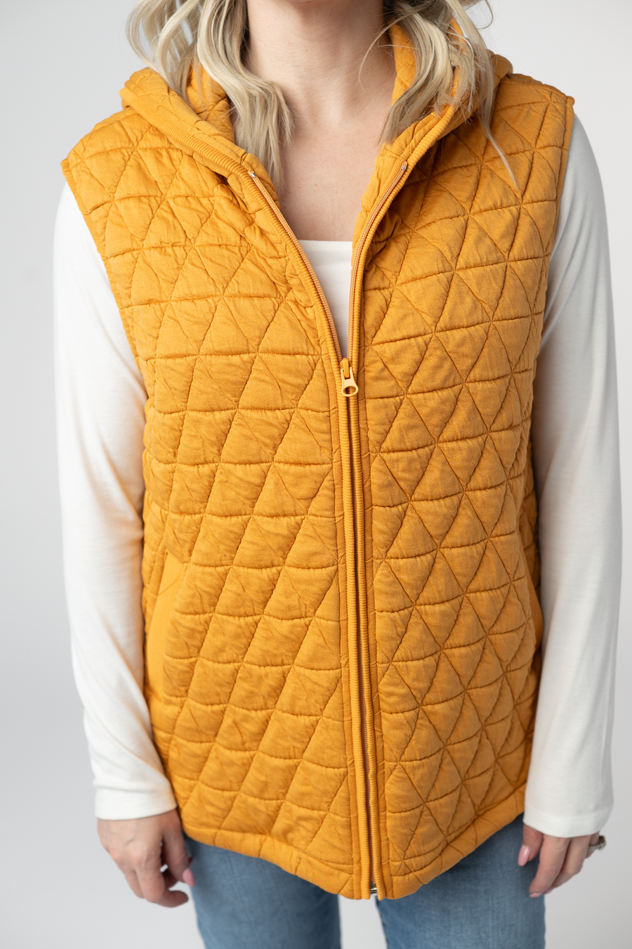 WAREHOUSE ONLY Heather Geometric Hooded Vest - Mustard