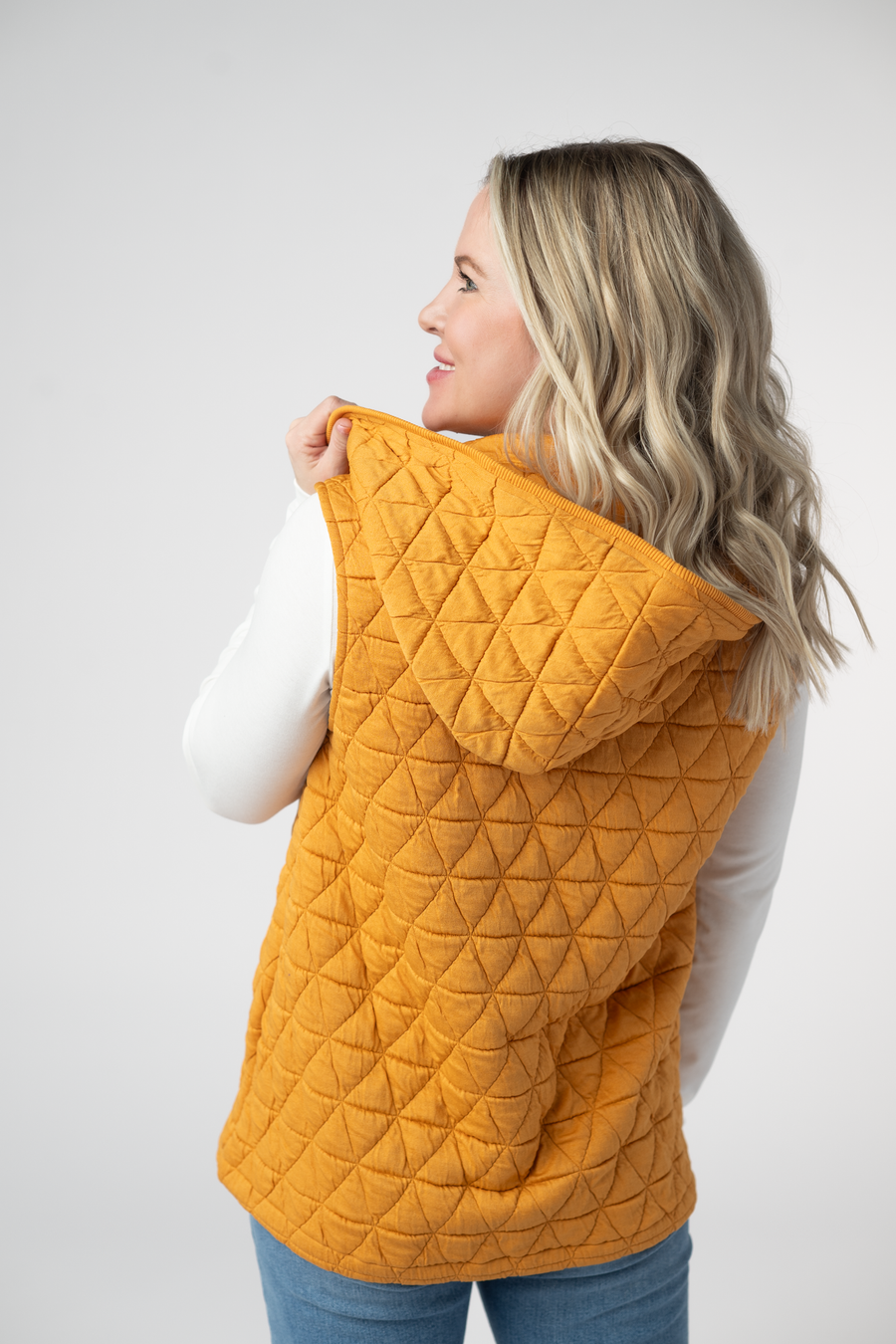 WAREHOUSE ONLY Heather Geometric Hooded Vest - Mustard