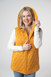 WAREHOUSE ONLY Heather Geometric Hooded Vest - Mustard