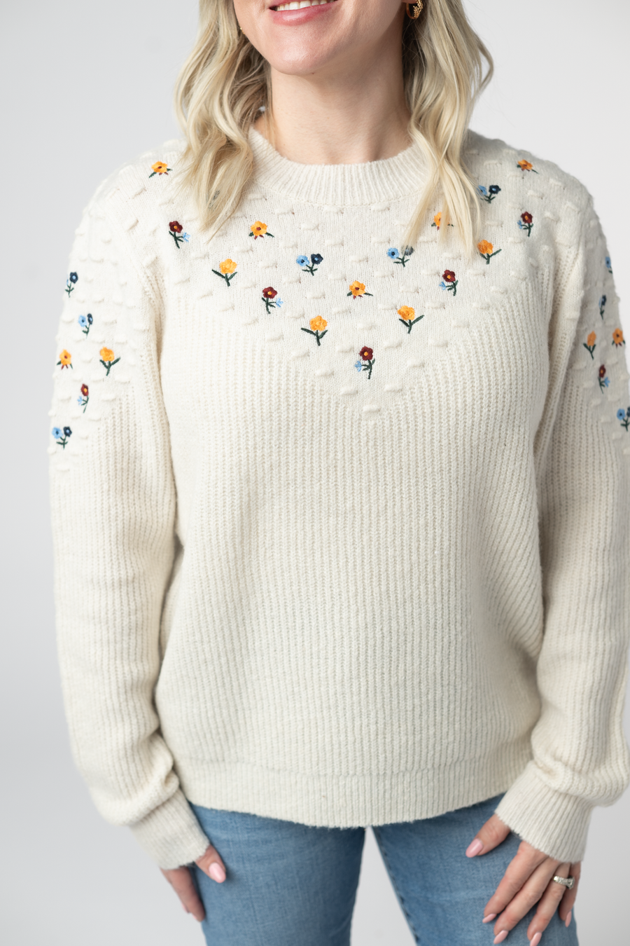 WAREHOUSE ONLY Micro Flower Sweater - Ivory